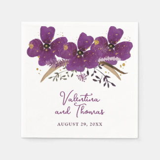 Beautiful Violet Watercolor Flowers Paper Napkin