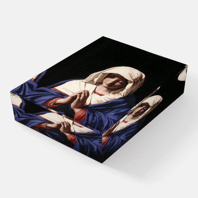 Beautiful Virgin Mary in Prayer Desk Gift Glass Paperweight (Angled)