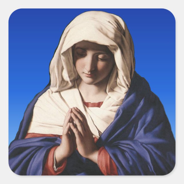 Beautiful Virgin Mary in Prayer Envelope Square Sticker (Front)