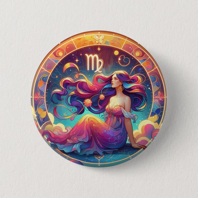 Beautiful Virgo Woman | Horoscope Art Button (Front)