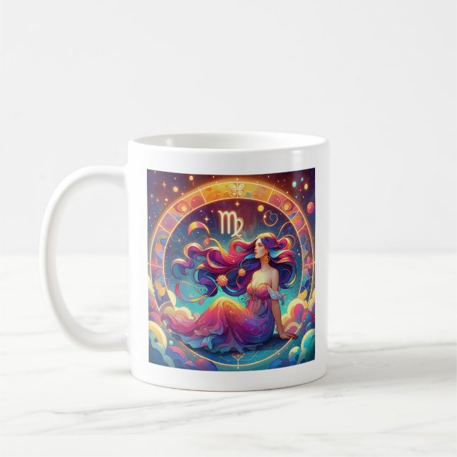 Beautiful Virgo Woman with Horoscope Info on Back Coffee Mug (Left)
