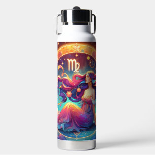 Beautiful Virgo Woman with Horoscope Info on Back Water Bottle