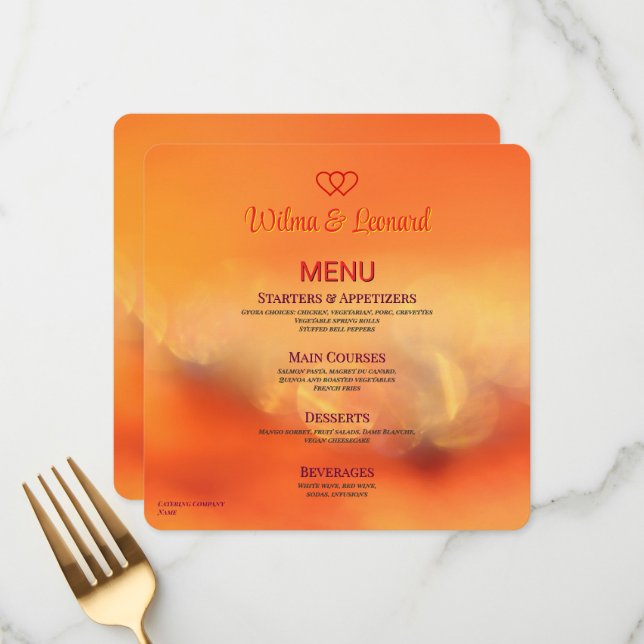 Beautiful vivid Wedding table Menu Pedestal Sign (Front/Back In Situ)
