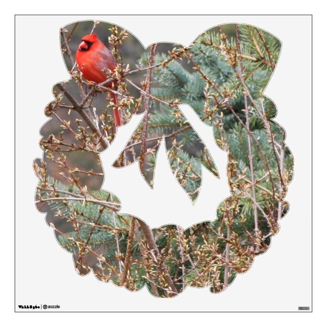 Beautiful Wall Decal Cardinal on Pine Wreath (Front)