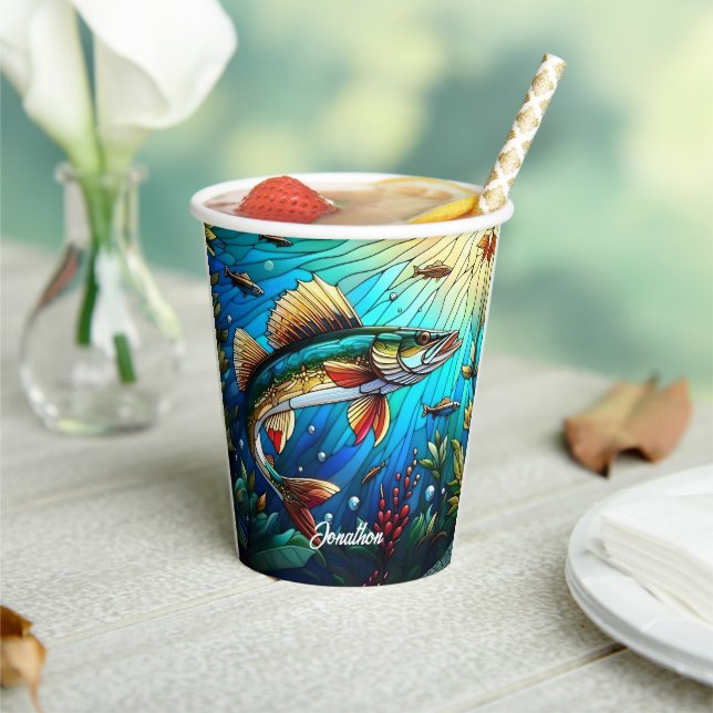 Beautiful Walleye Pike in Lake  Paper Cups (Insitu)