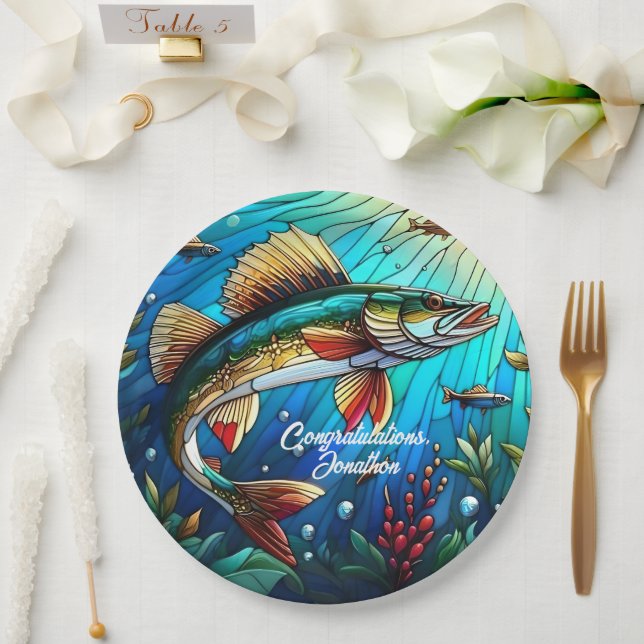 Beautiful Walleye Pike in Lake  Paper Plates (Wedding)