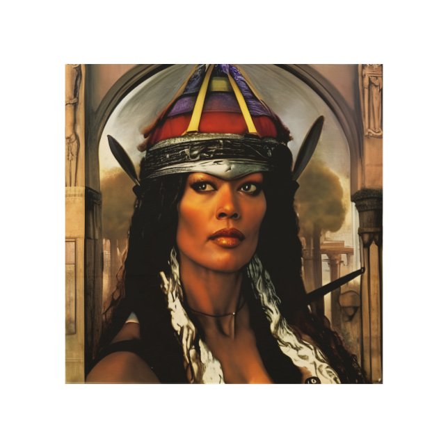 Beautiful Warrior Goddess AI Generated Wood Wall Art (Front)