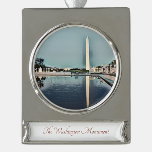 Beautiful Washington Monument Watercolor Painting Silver Plated Banner Ornament
