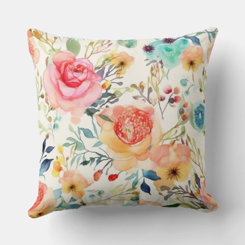 Beautiful Water Color Flower Throw Pillow