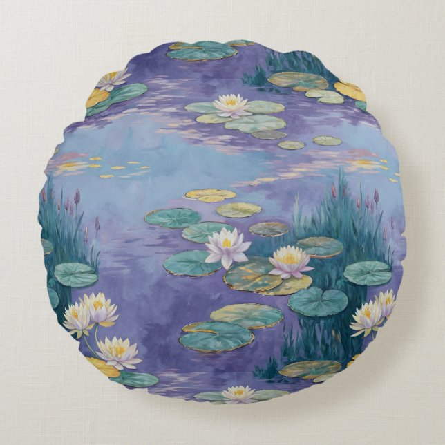 Beautiful Water Lilies Monet Art Round Pillow (Front)