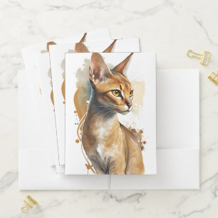 BEAUTIFUL WATERCOLOR ABYSSINIAN CAT POCKET FOLDER