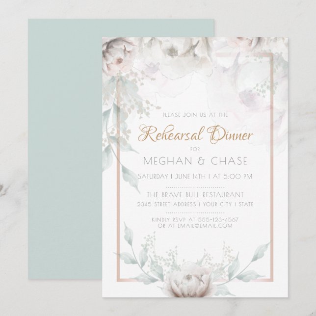 Beautiful Watercolor  Alabaster Peonies Invitation (Front/Back)