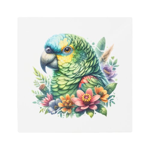 Beautiful Watercolor Amazon Parrot  Metal Print