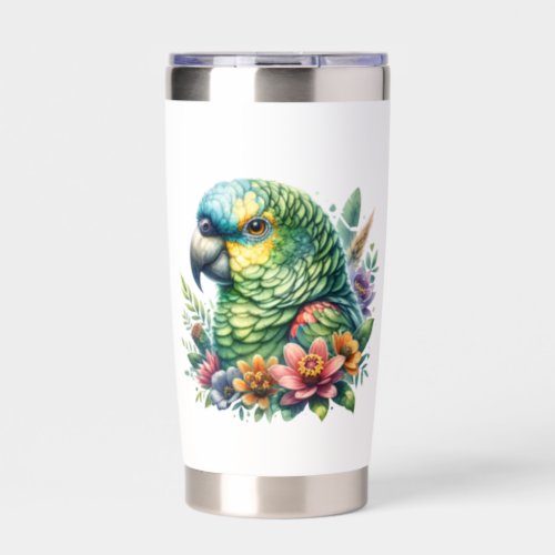 Beautiful Watercolor Amazon Parrot Personalized Insulated Tumbler