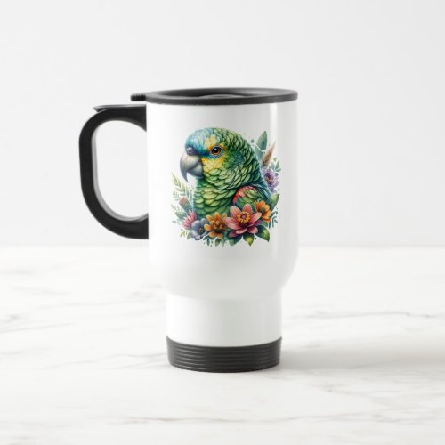 Beautiful Watercolor Amazon Parrot Personalized Travel Mug