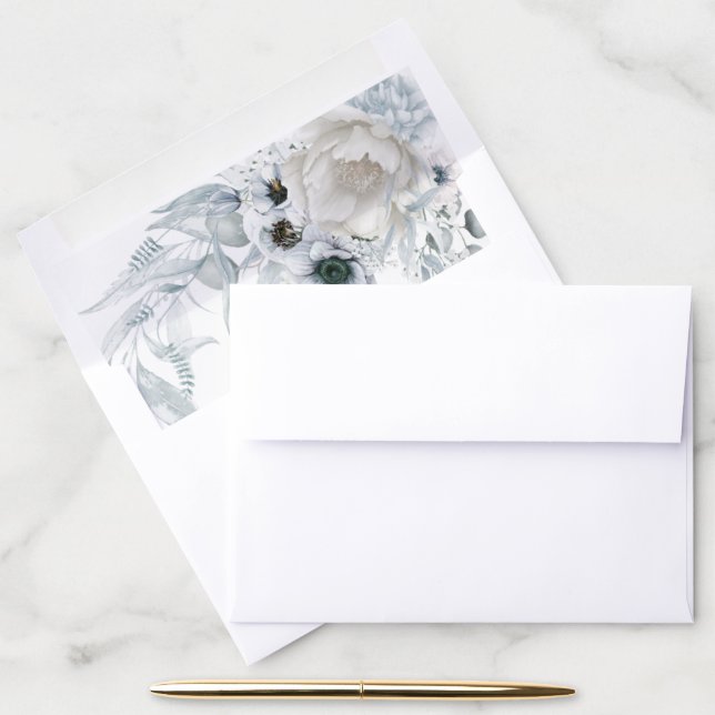 Beautiful Watercolor Anemone Peony Dusty Blue Envelope Liner (Desk)