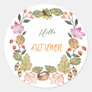 Beautiful watercolor autumn wreath classic round sticker