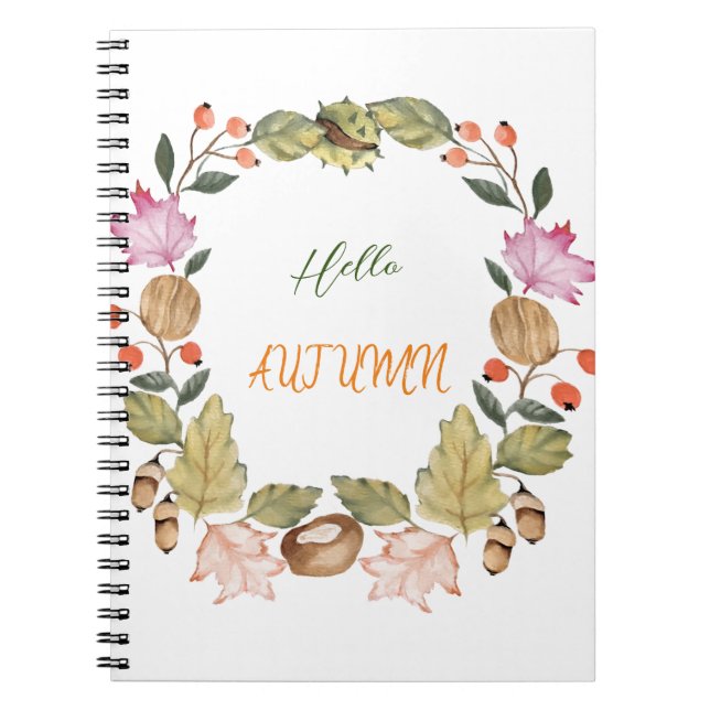 Beautiful watercolor autumn wreath notebook (Front)