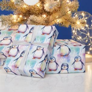 Beautiful Watercolor Baby Penguin Christmas Wrapping Paper