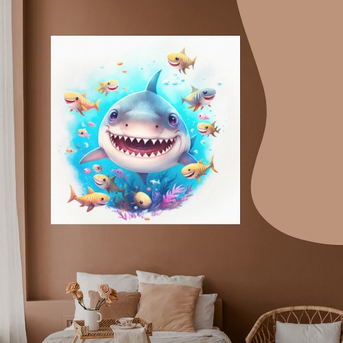 Beautiful Watercolor Baby Shark Ocean Fish Canvas Print