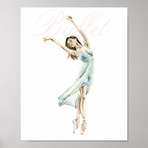 Beautiful Watercolor Ballerina White Ballet Poster