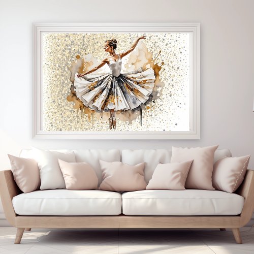 Beautiful Watercolor Ballerina Woman in Gold  Poster