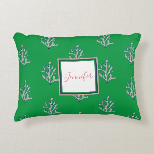 Beautiful watercolor beach cottage style green accent pillow