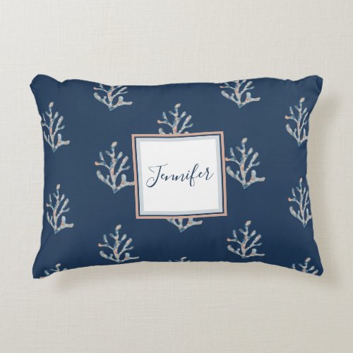 Beautiful watercolor beach cottage style navy accent pillow