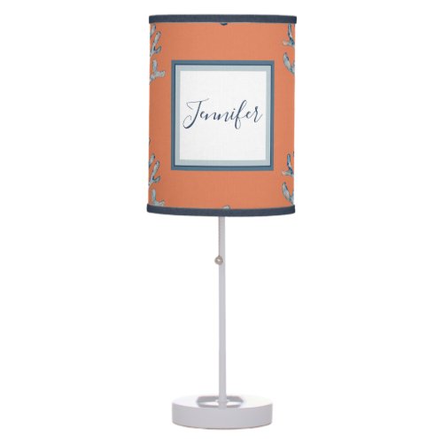 Beautiful watercolor beach cottage style orange table lamp
