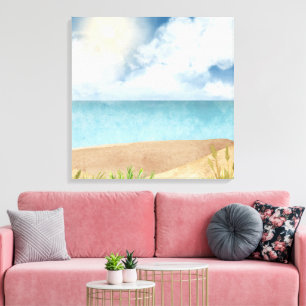 Beautiful Watercolor Beach Scene Canvas Print