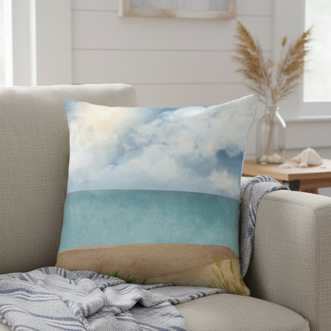 Beautiful Watercolor Beach Scene Throw Pillow (Creator Uploaded)