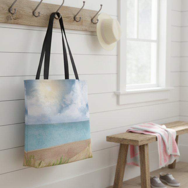 Beautiful Watercolor Beach Scene Tote Bag (Creator Uploaded)