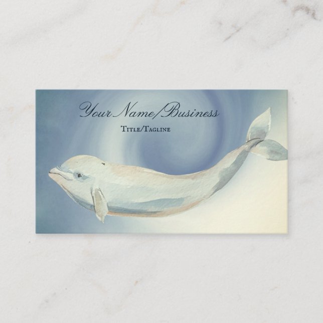 Beautiful Watercolor Beluga Whale Ocean Beach Business Card (Front)