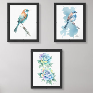 Beautiful Watercolor Bird Art for Home Decor Wall Art Sets