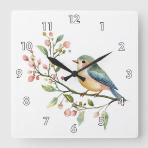 Beautiful Watercolor Bird Square Wall Clock