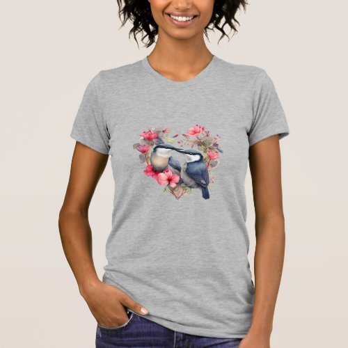 Beautiful Watercolor Birds and Flowers T_Shirt