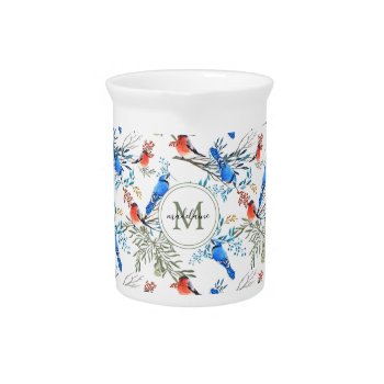 Beautiful Watercolor Birds And Foliage Pattern Beverage Pitcher by LifeInColorStudio at Zazzle