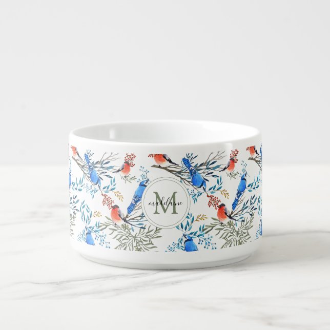 Beautiful Watercolor Birds and Foliage Pattern Bowl (Center)