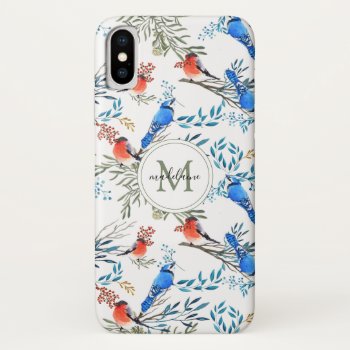 Beautiful Watercolor Birds And Foliage Pattern Iphone X Case by LifeInColorStudio at Zazzle