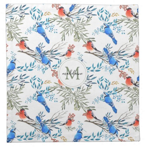 Beautiful Watercolor Birds and Foliage Pattern Cloth Napkin