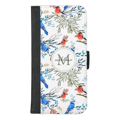 Beautiful Watercolor Birds and Foliage Pattern iPhone 87 Plus Wallet Case