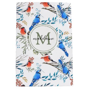 Beautiful Watercolor Birds And Foliage Pattern Medium Gift Bag by LifeInColorStudio at Zazzle