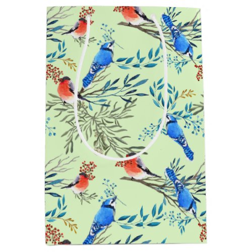 Beautiful Watercolor Birds and Foliage Pattern Medium Gift Bag