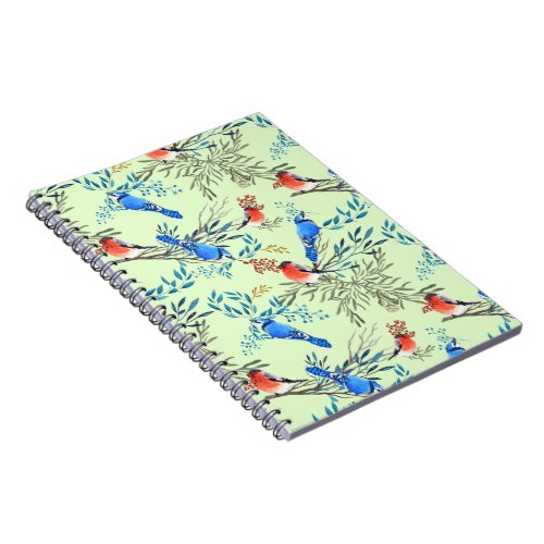 Beautiful Watercolor Birds and Foliage Pattern Notebook