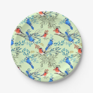 Beautiful Watercolor Birds and Foliage Pattern Paper Plates