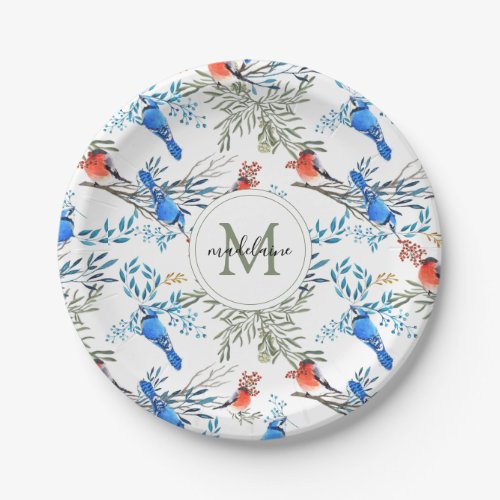 Beautiful Watercolor Birds and Foliage Pattern Paper Plates