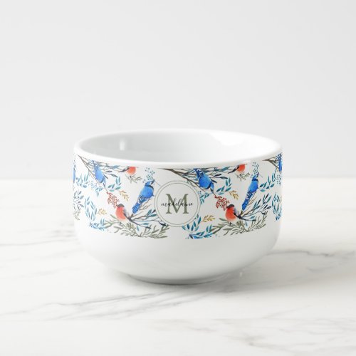 Beautiful Watercolor Birds and Foliage Pattern Soup Mug