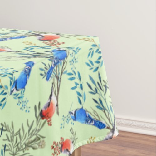 Beautiful Watercolor Birds and Foliage Pattern Tablecloth