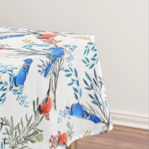 Beautiful Watercolor Birds and Foliage Pattern Tablecloth