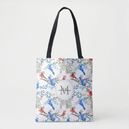Beautiful Watercolor Birds and Foliage Pattern Tote Bag